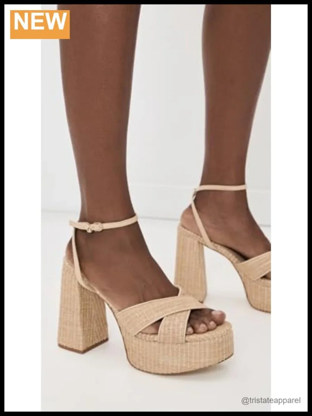 Platform Sandals with Leather Piping Chunky Heel Raffia Sole